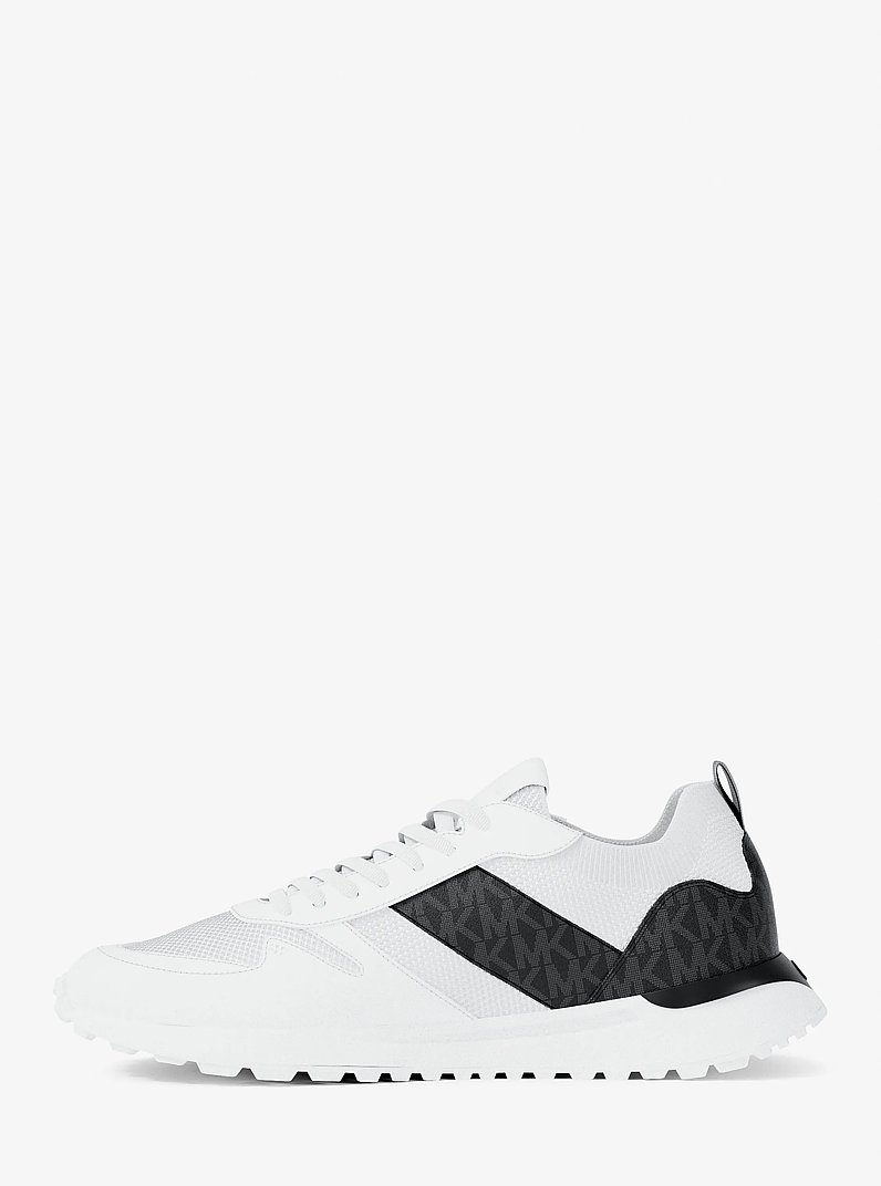 Dax Stretch Knit and Signature Logo Trainer in OPTIC WHITE/BLK | Michael Kors