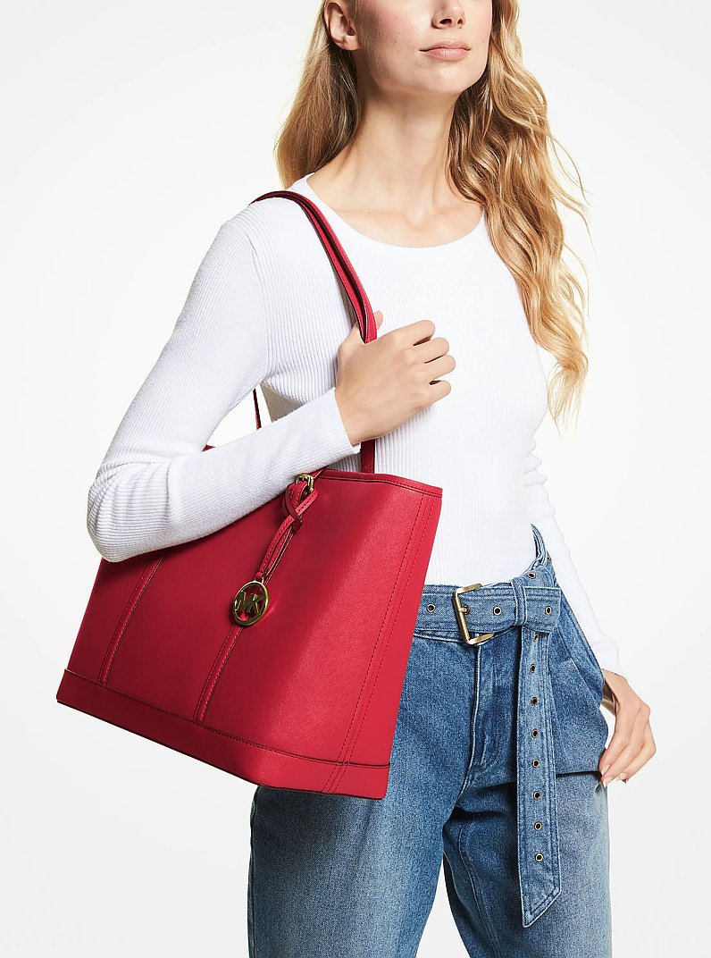 Jet Set Travel Large Saffiano Leather Tote Bag in BRIGHT RED | Michael Kors