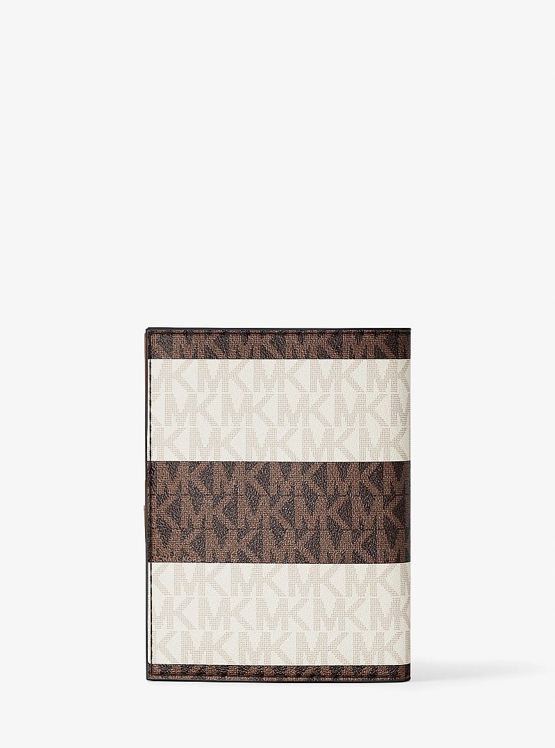 Jet Set Travel Medium Striped Signature Logo Passport Case in VANILLA/LUGGAGE | Michael Kors