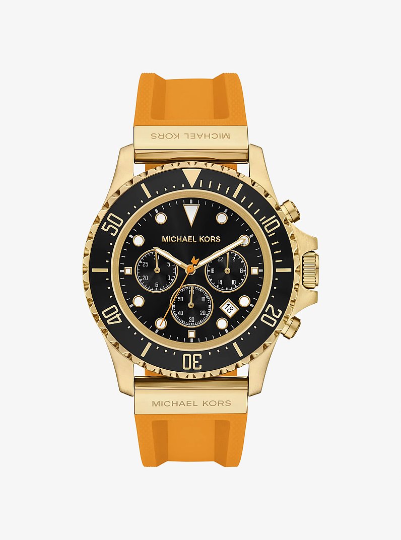 Montre Everest surdimensionn&eacute;e de ton or &agrave; bracelet en silicone in ORANGE POP | Michael Kors