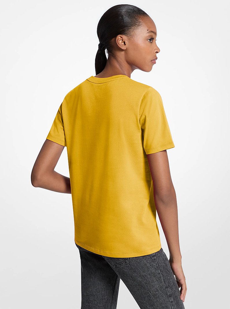 Sequined Logo Cotton T-Shirt in BRIGHT DAISY YELLOW | Michael Kors