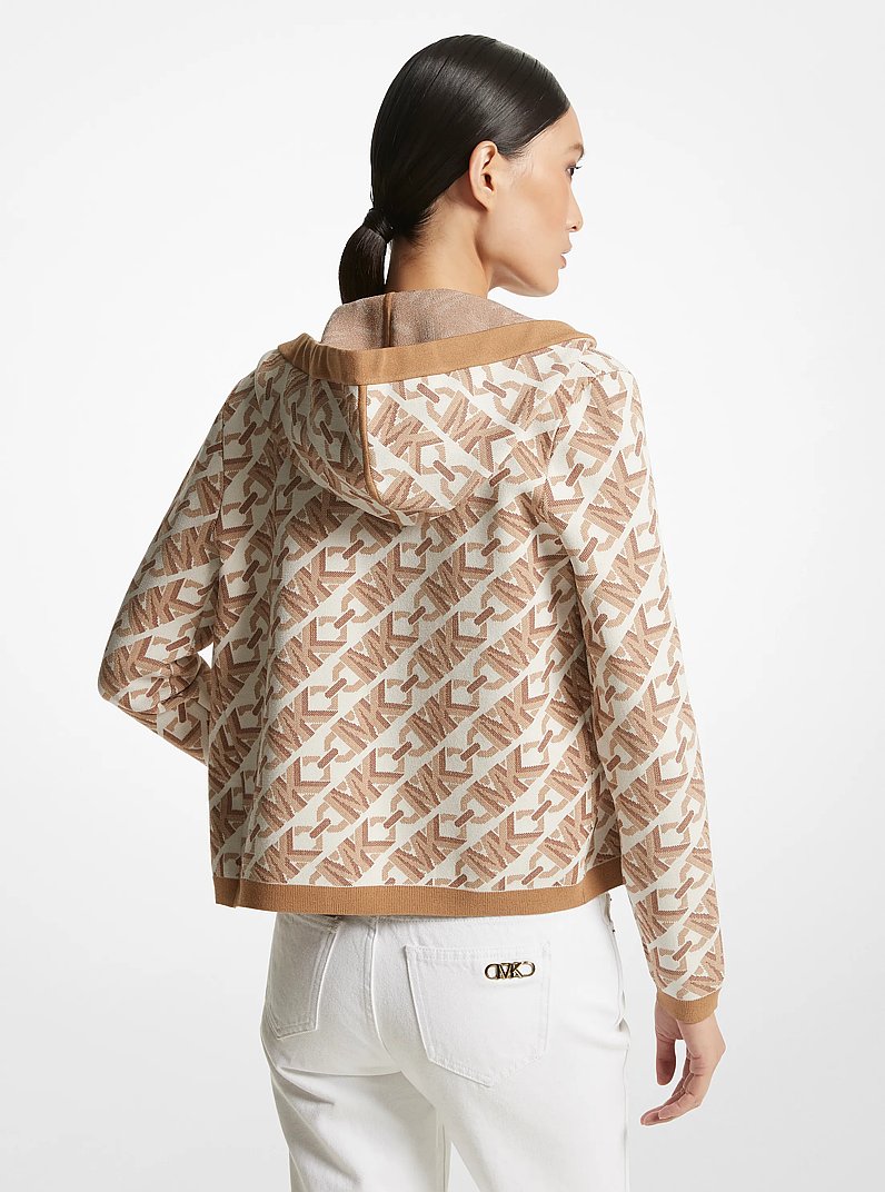 Chaqueta con capucha y cremallera de jacquard con logotipo imperio in HUESO | Michael Kors