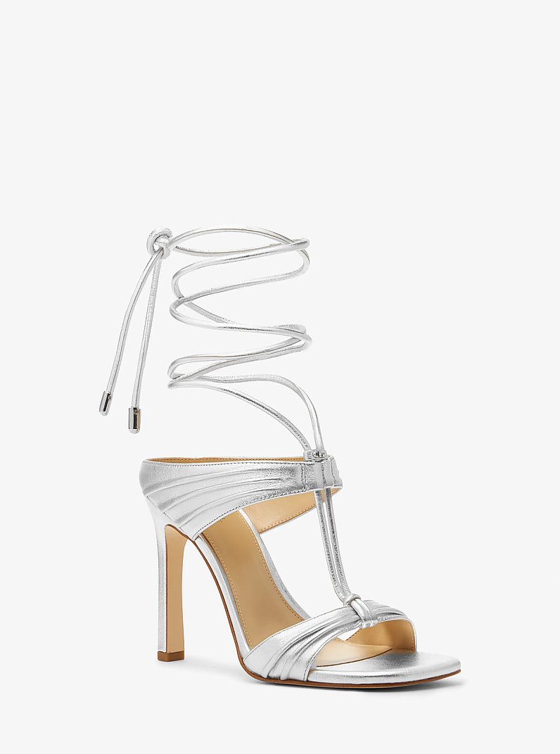 Gabriella Metallic Leather Lace-Up Sandal in SILVER | Michael Kors