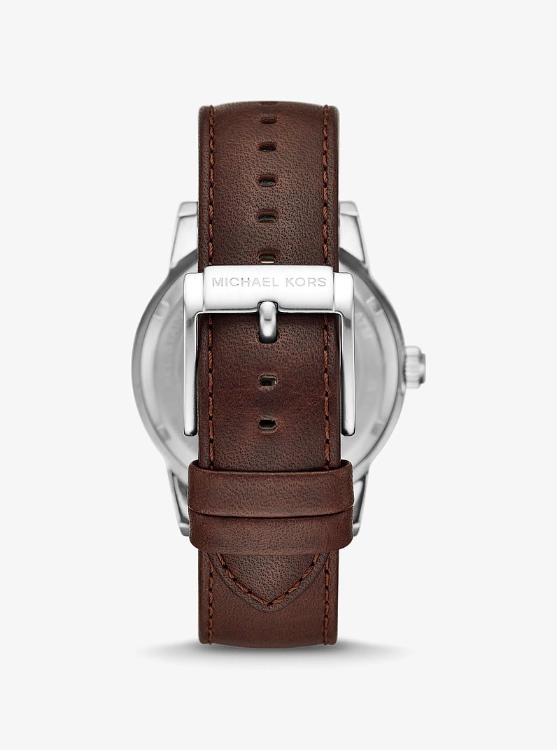 Oversized Hutton Two-Tone and Leather Watch in CHOCOLATE - Sale