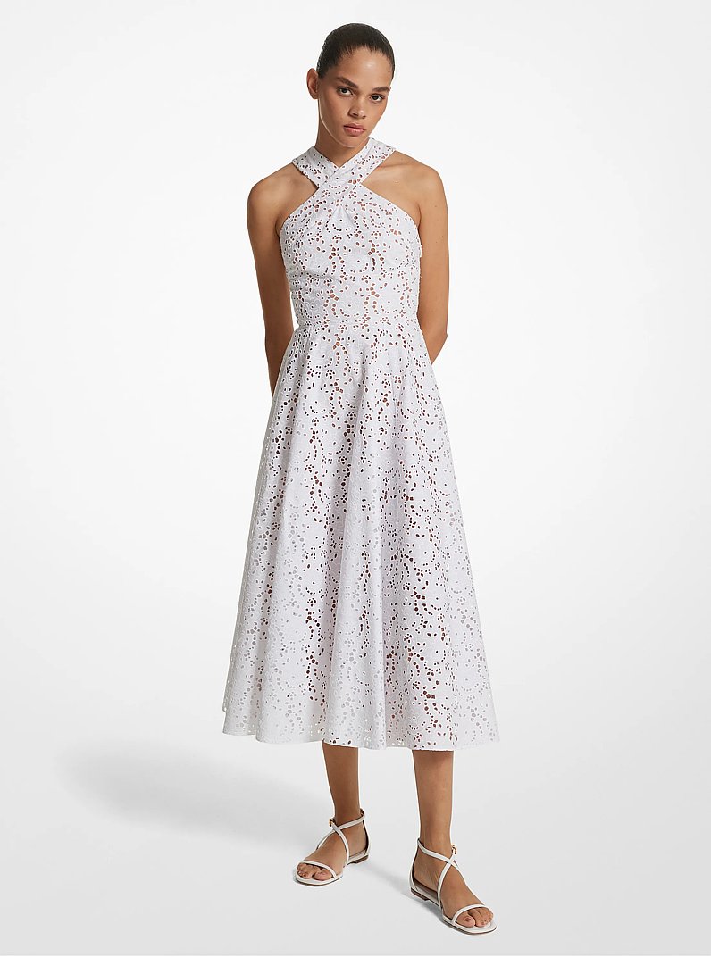 Floral Cotton Eyelet Halter Dress