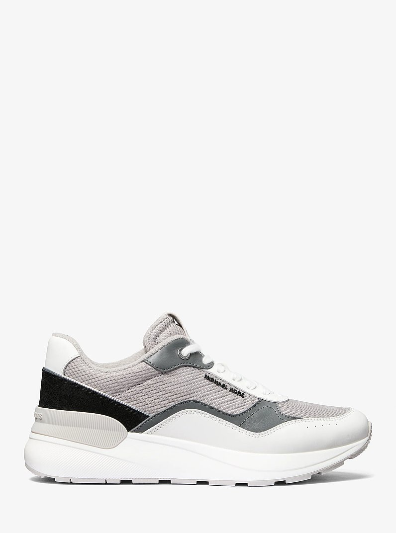 Trevor Leather and Stretch Knit Trainer in QUARRY GREY MULTI | Michael Kors