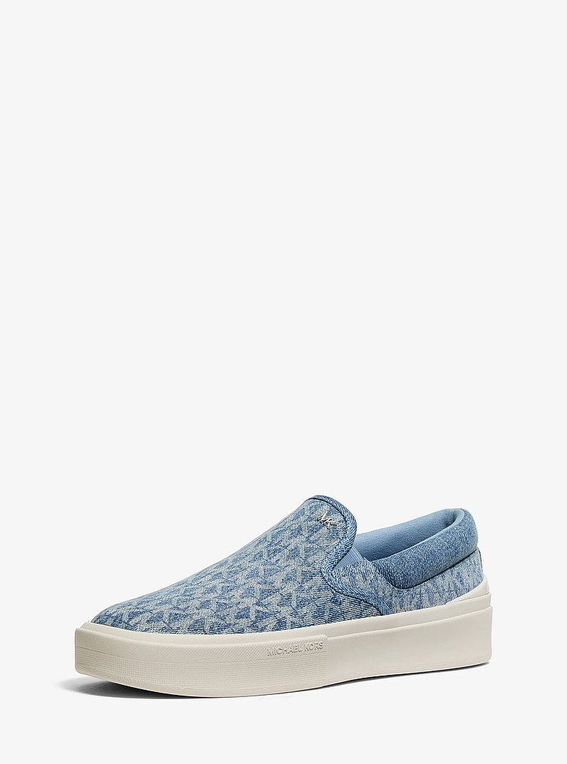 Eddie Signature Logo Print Denim Slip-On Sneaker in NEW HRZN WSH | Michael Kors