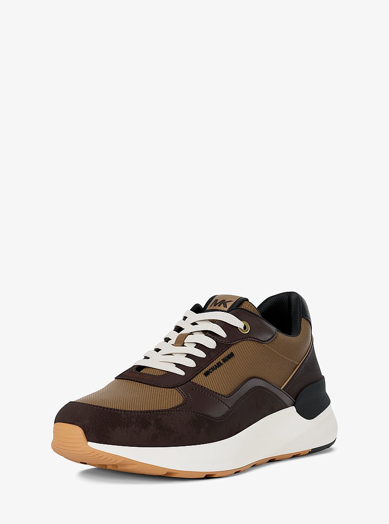 Trevor Leather and Corded Twill Trainer in CHOCOLATE COMBO | Michael Kors