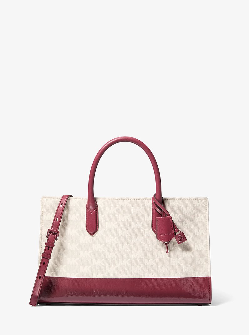Scarlett Medium Logo Jacquard Satchel in MULBERRY | Michael Kors