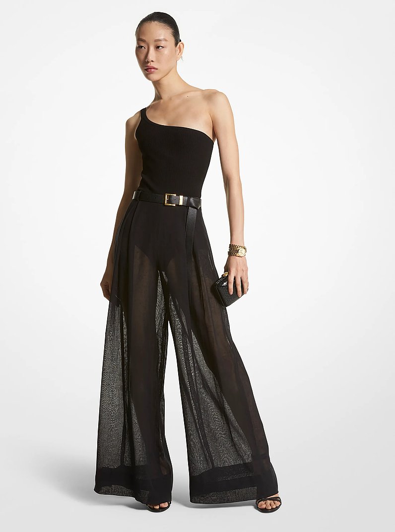 Linen Gauze Palazzo Pants in BLACK | Michael Kors