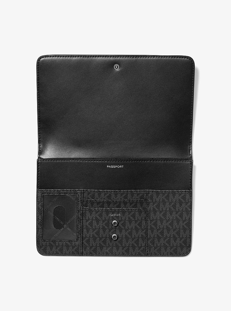 Cooper Large Embellished Signature Logo Travel Wallet in BLACK | Michael Kors