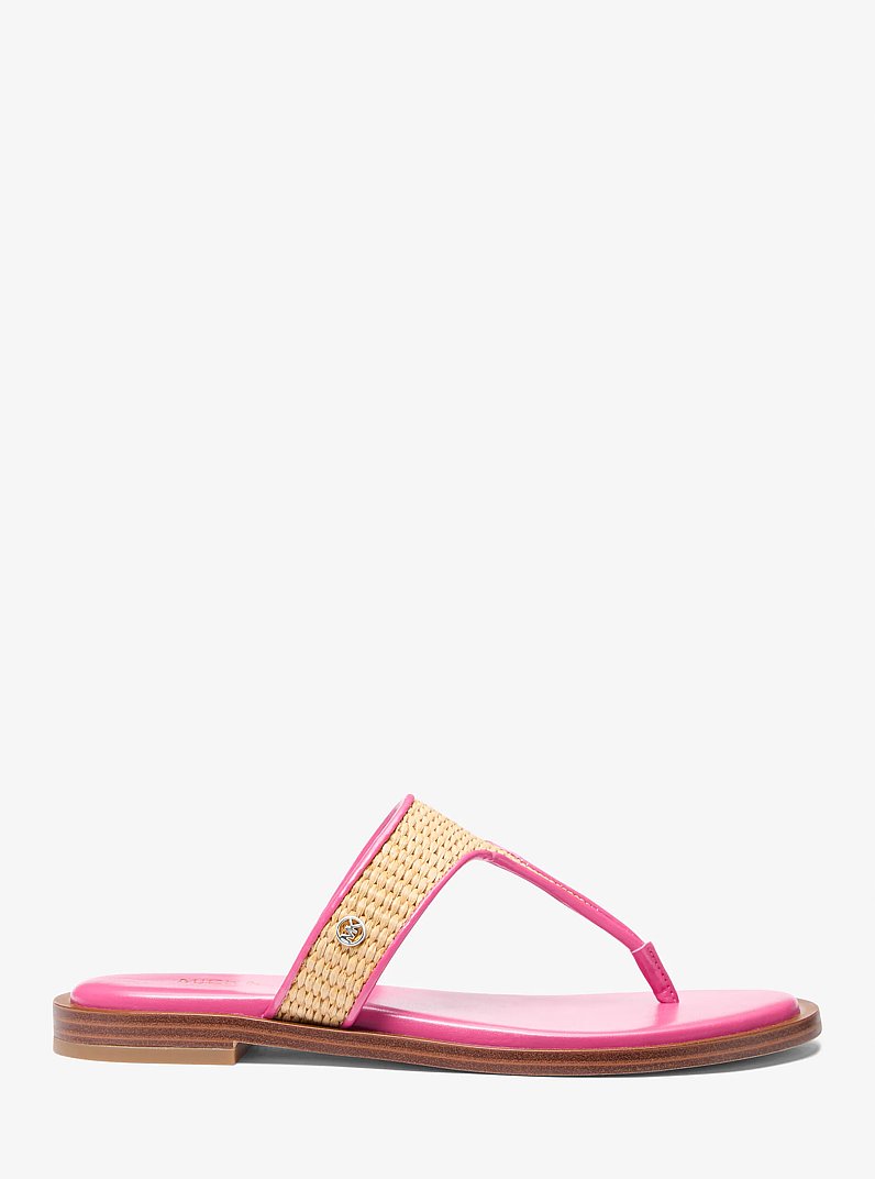 Carson Straw T-Strap Sandal in DRAGONFRUIT | Michael Kors