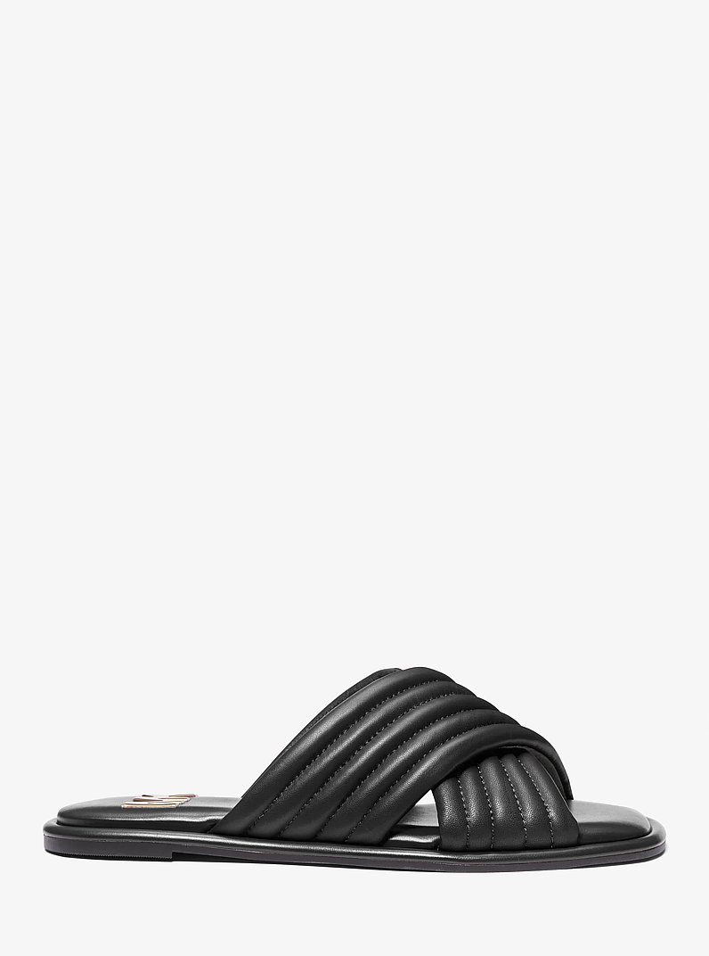 Portia Quilted Leather Slide Sandal in BLACK | Michael Kors
