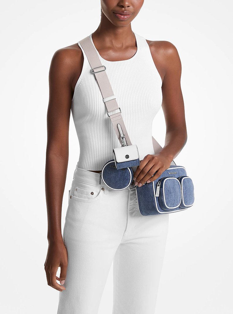 Bandolera Jet Set mediana de denim con estuche para Apple Airpods Pro in DENIM | Michael Kors