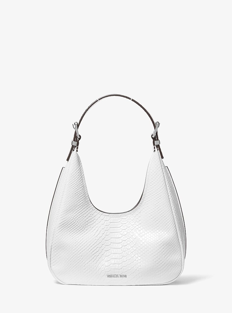 Bolso de hombro tipo hobo Nolita peque&ntilde;o de piel con estampado de serpiente in BLANCO INTENSO | Michael Kors