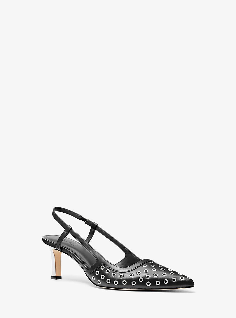 Alora Grommeted Leather Slingback Pump in BLACK | Michael Kors