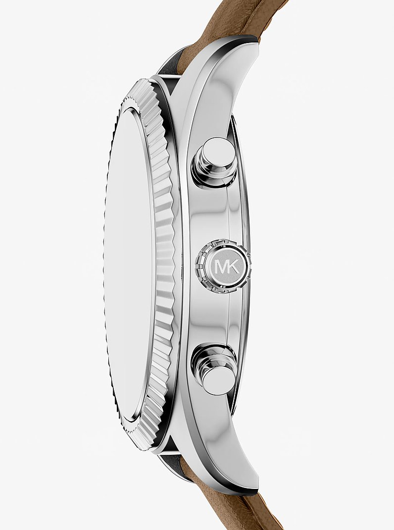 Oversized Lexington Silver-Tone and Leather Watch in HUSK | Michael Kors