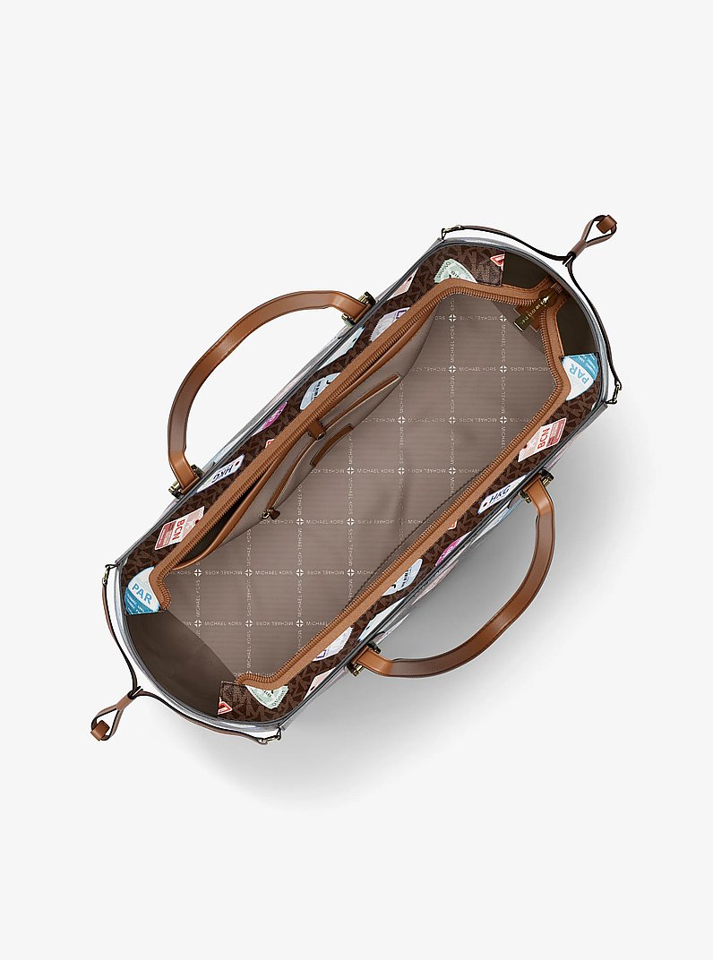 Voyager Large Printed Signature Logo Tote Bag in BROWN | Michael Kors