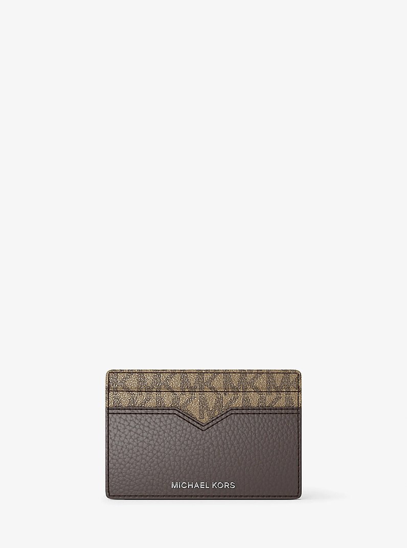 Hudson Pebbled Leather and Signature Logo Money Clip Card Case in CHOCOLATE | Michael Kors