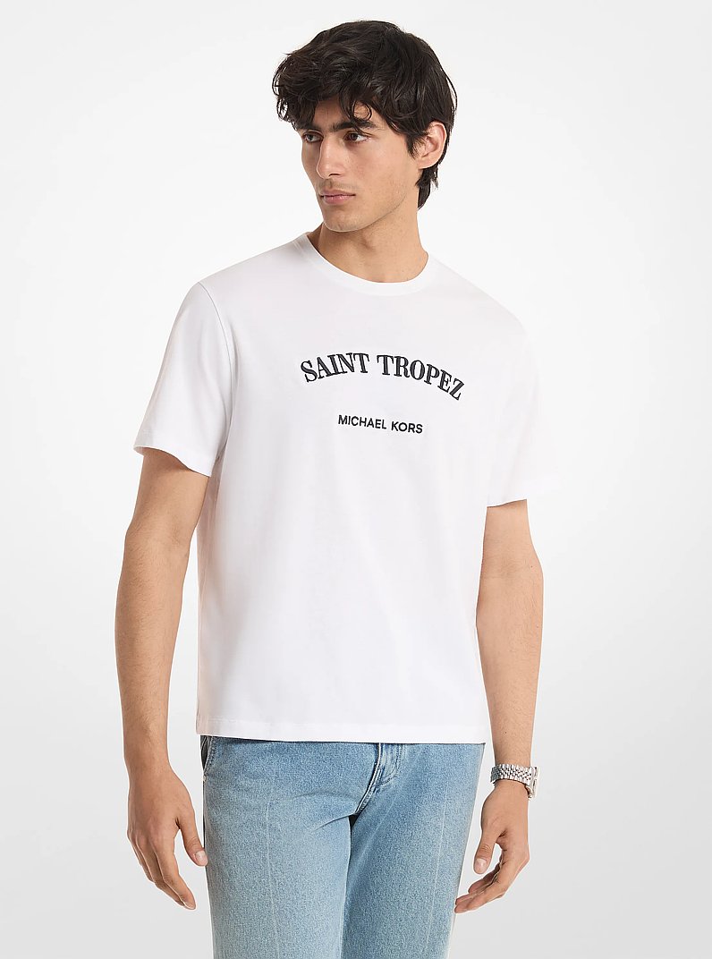 Saint Tropez Cotton Jersey T-Shirt in WHITE | Michael Kors