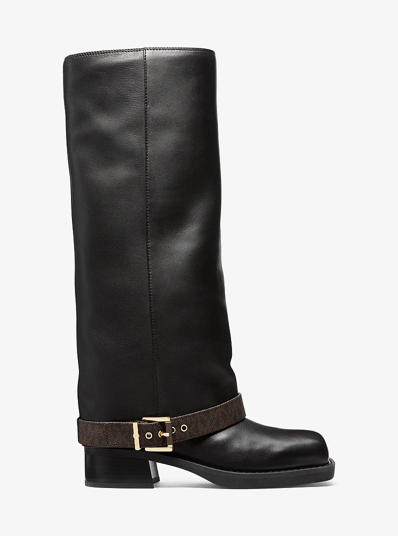 Colby Leather and Signature Logo Boot in BROWN/BLK | Michael Kors