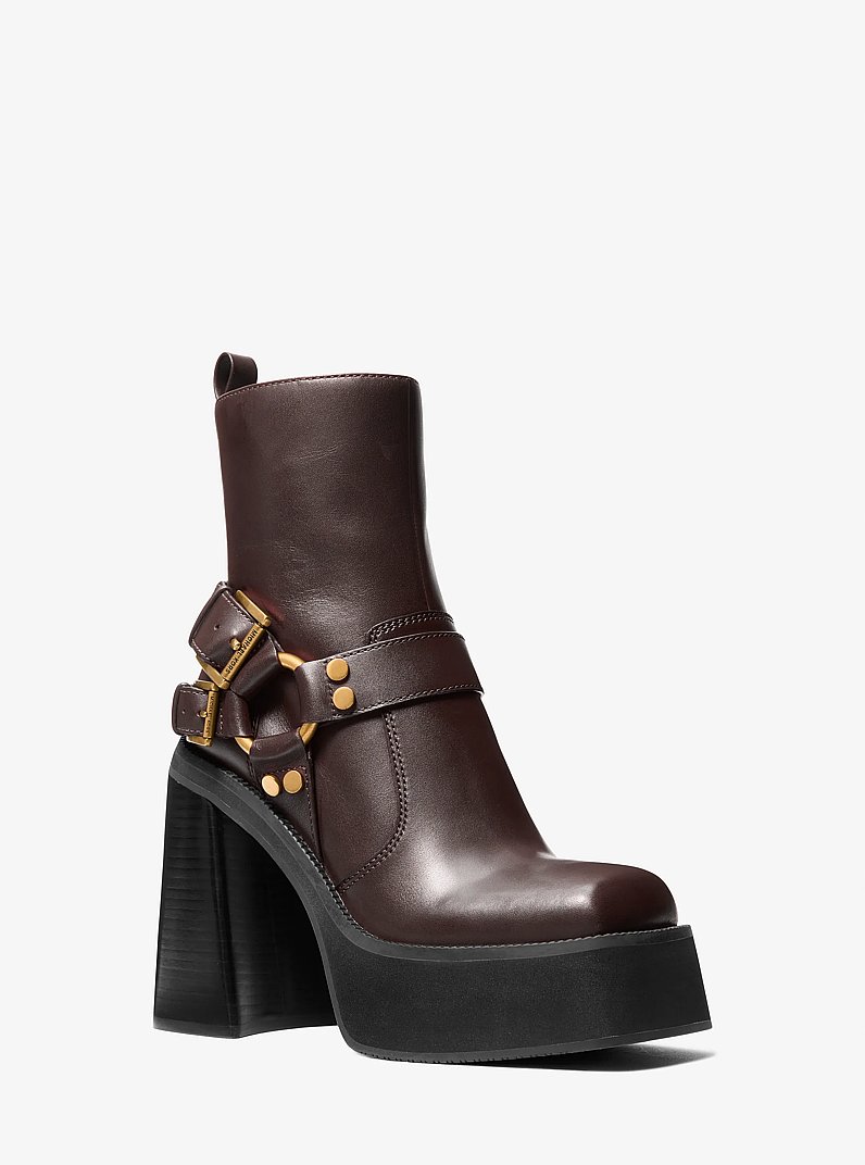 Crosby Leather Platform Moto Boot in CHOCOLATE | Michael Kors