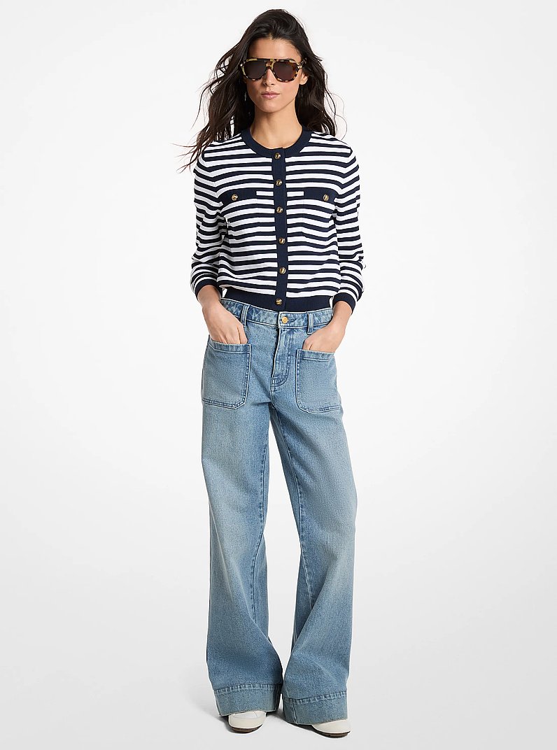 Strickjacke aus Stretch-Strick mit Streifen in MIDNIGHTBLUE | Michael Kors