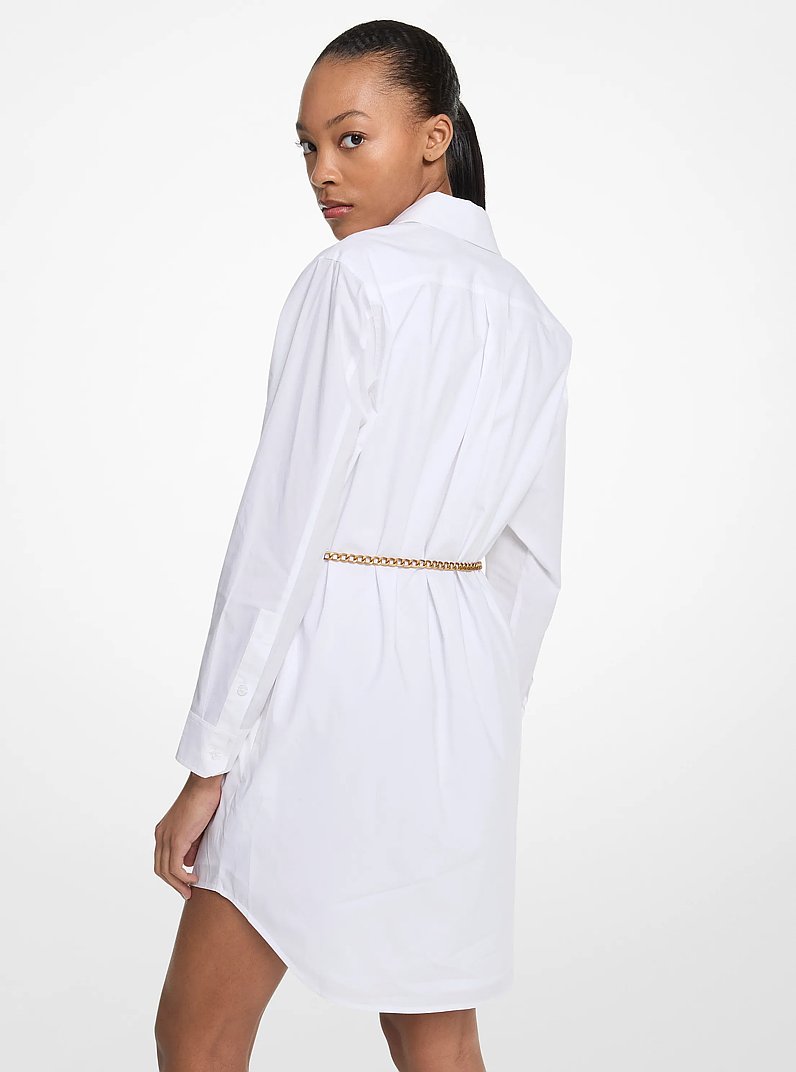 Stretch Cotton Belted Shirtdress in WHITE | Michael Kors