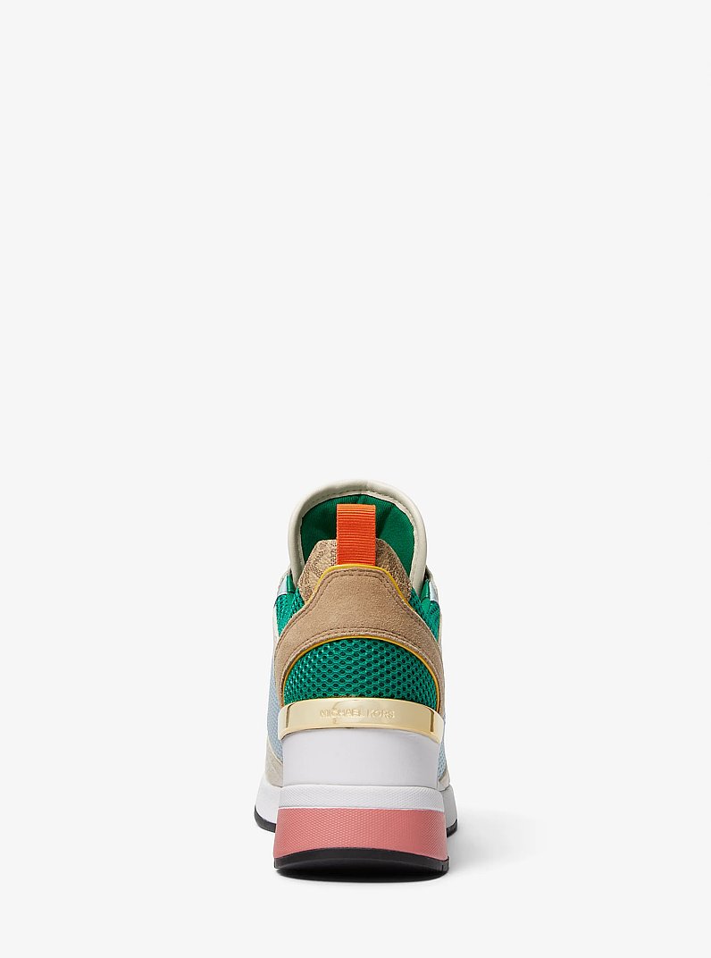 Crista Color-Block Mixed-Media Trainer in PALM GREEN | Michael Kors