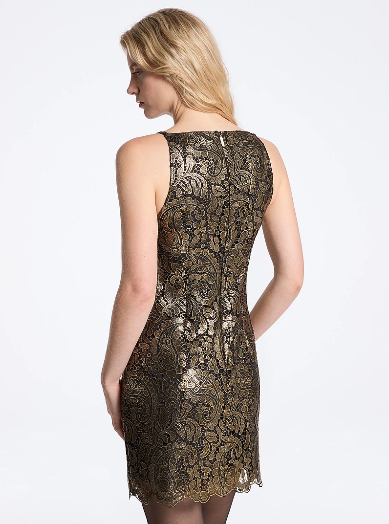 Metallic Paisley Lace Mini Dress in ANTIQUE GOLD | Michael Kors