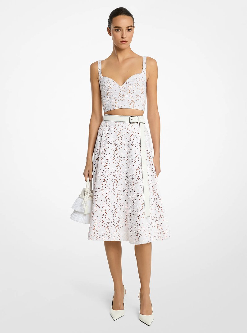 Floral Cotton Eyelet Circle Skirt in OPTIC WHITE | Michael Kors
