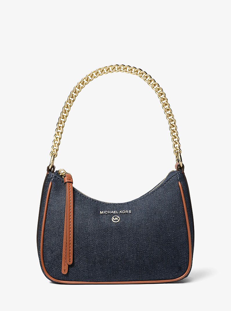 Jet Set Charm Small Denim Pochette in DARK DENIM MULTI - Sale