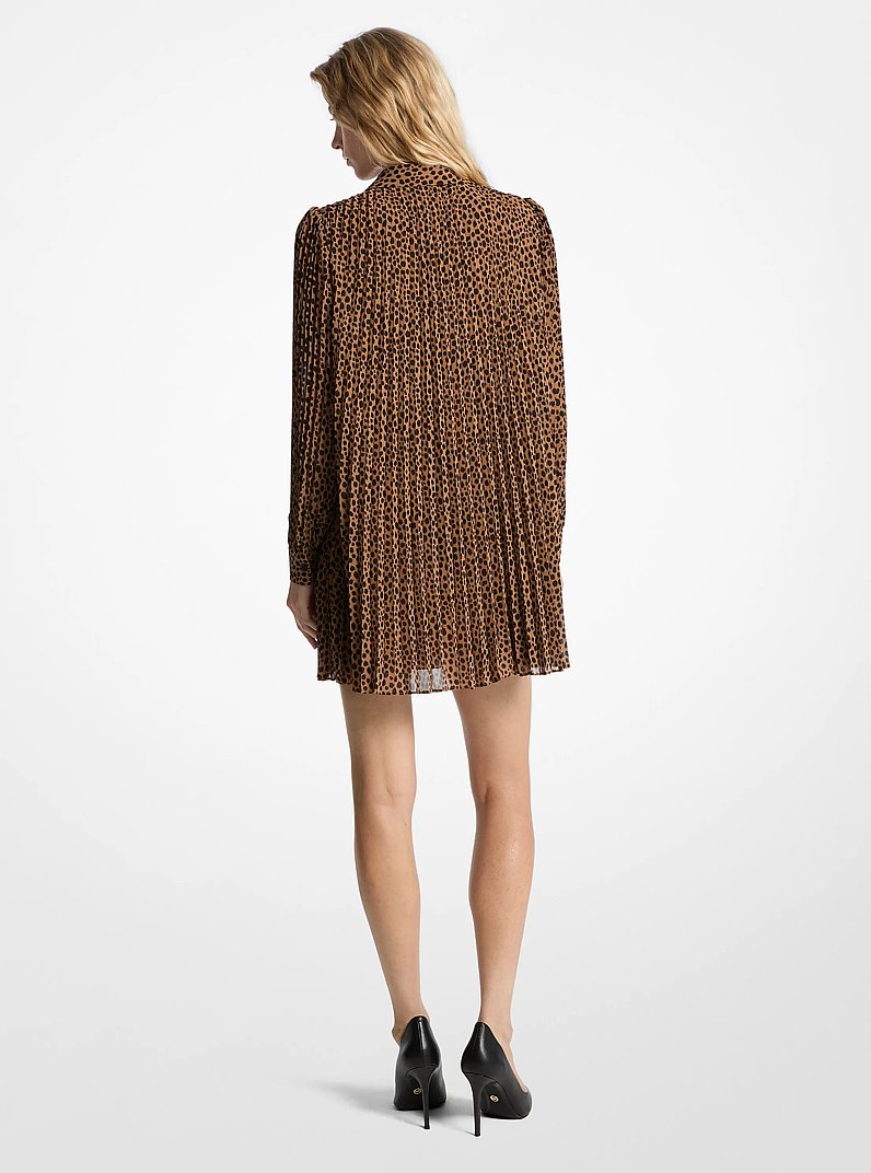 Pleated Cheetah Print Georgette Dress in CAFE | Michael Kors