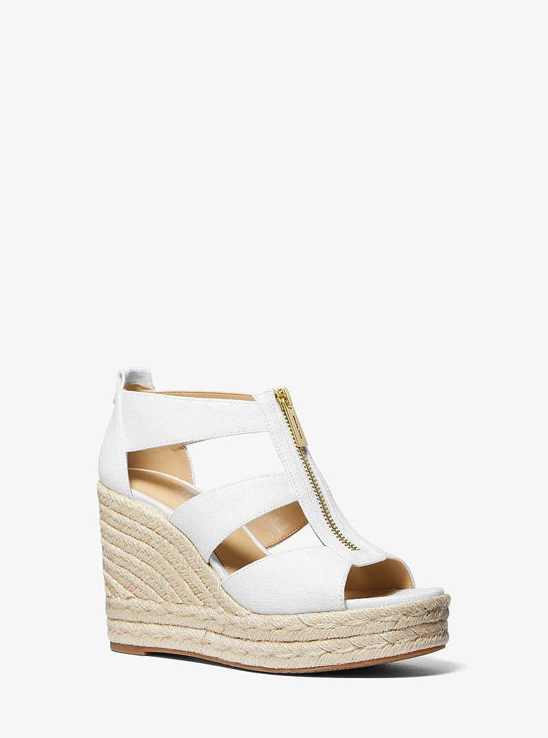 Etta Linen Blend Wedge Sandal in OPTIC WHITE | Michael Kors