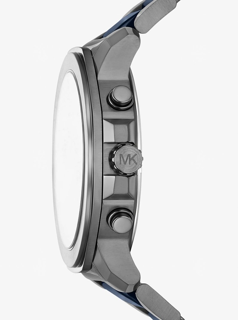 Oversized Prescott Gunmetal and Ceramic Watch in GUNMETAL/NAVY | Michael Kors