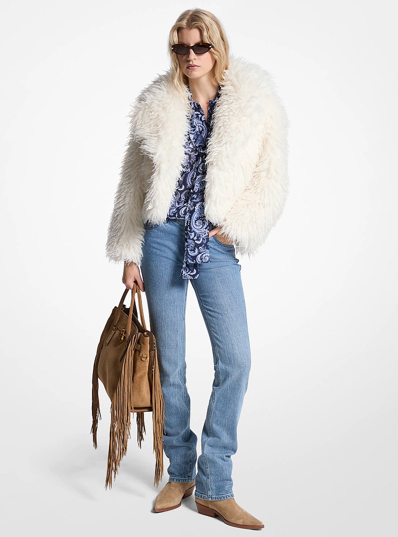 Cropped Faux Fur Jacket in BONE | Michael Kors