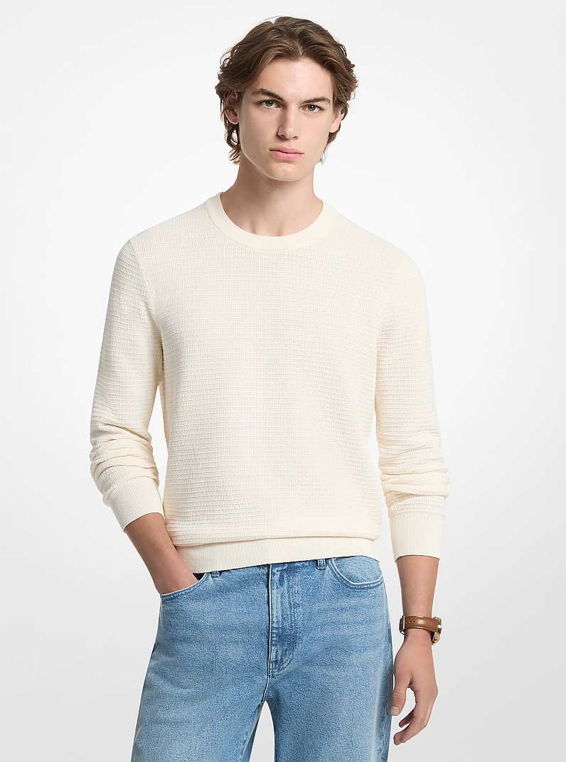 Textured Cotton Sweater in BONE | Michael Kors