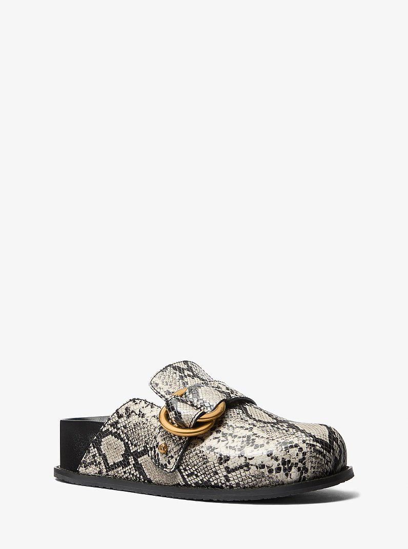 Jaden Snake Embossed Leather Clog in NATURAL | Michael Kors
