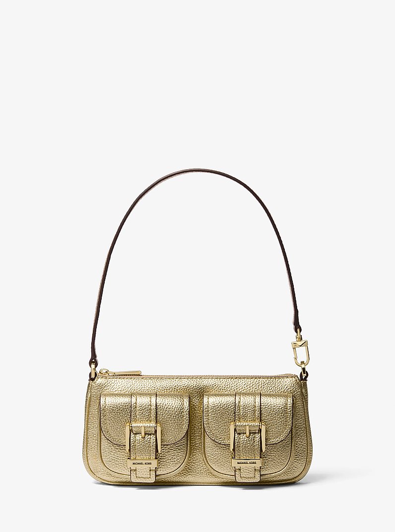 Zoe Small Metallic Pebbled Leather Convertible Pochette in PALE GOLD | Michael Kors