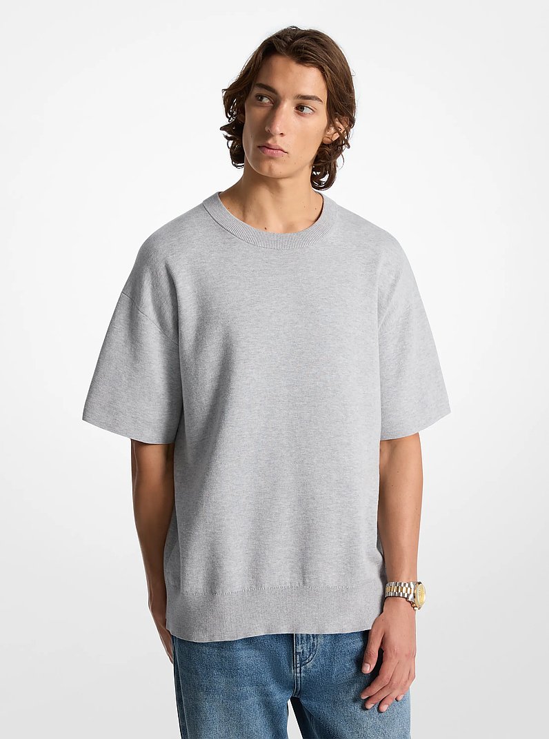 Cotton Short-Sleeve Sweater in HEATHER GREY | Michael Kors