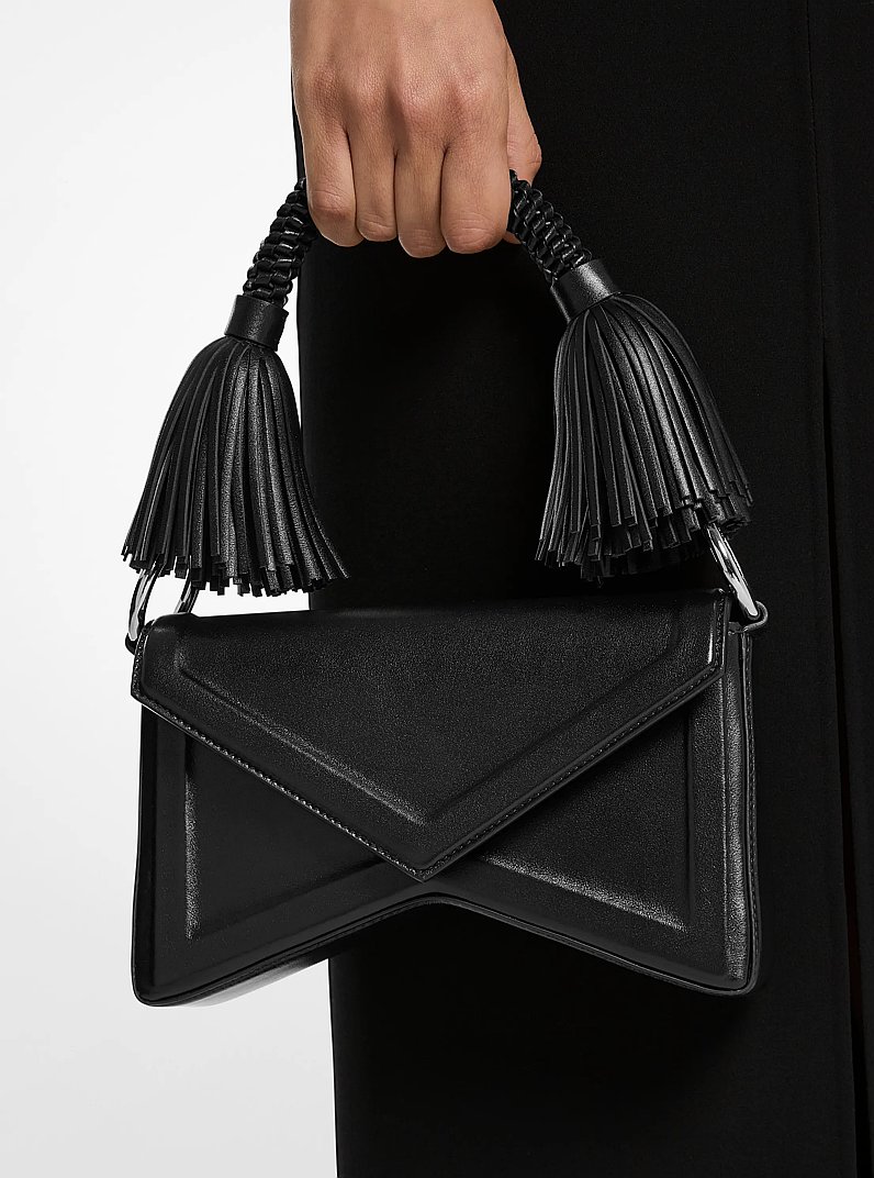 Manhatta Leather Tassel Shoulder Bag in BLACK | Michael Kors