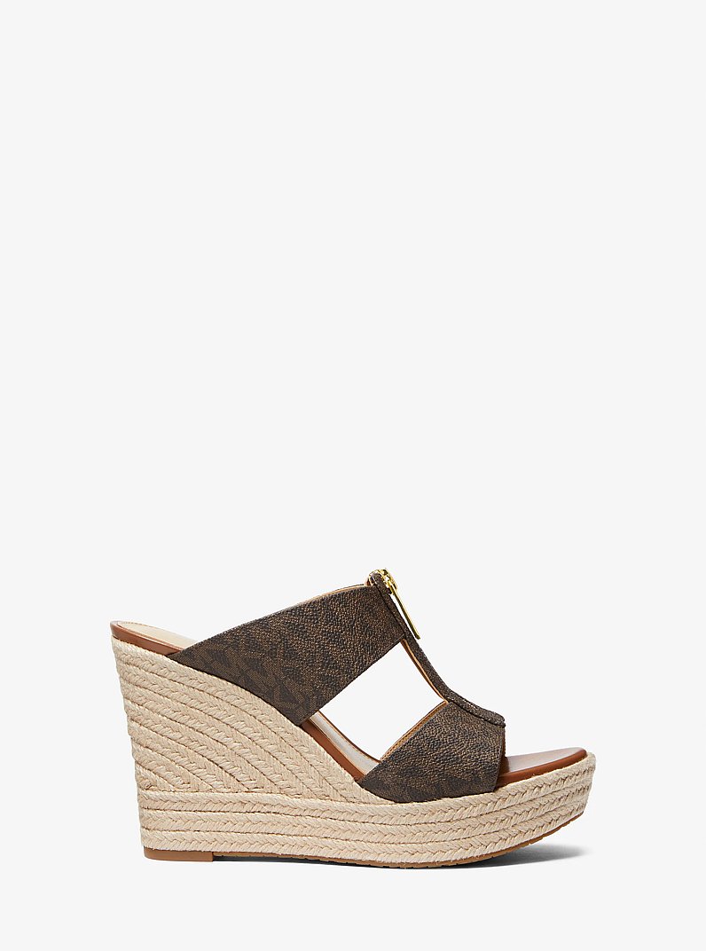 Bradley Signature Logo Wedge Sandal in BROWN | Michael Kors