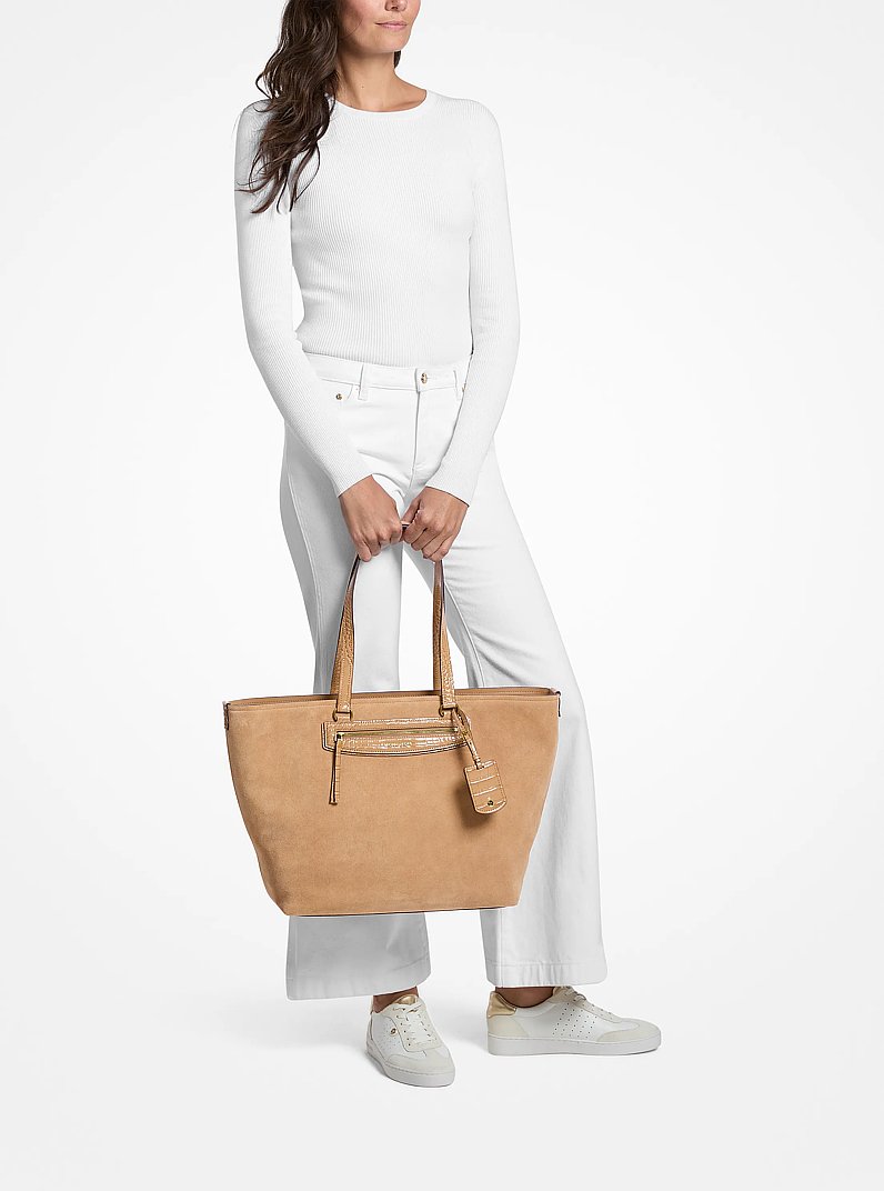 Jet Set Travel Extra-Large Suede Tote Bag in BURNT KHAKI | Michael Kors