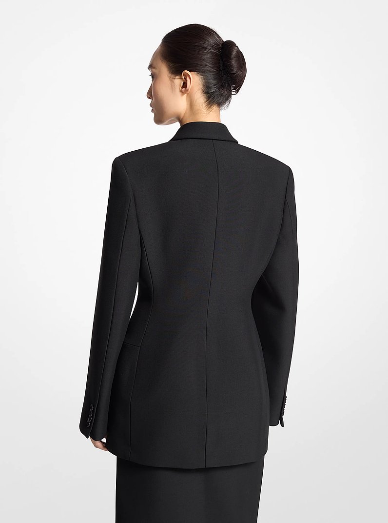 Wool Blend Gabardine Double-Breasted Carved Blazer in BLACK | Michael Kors