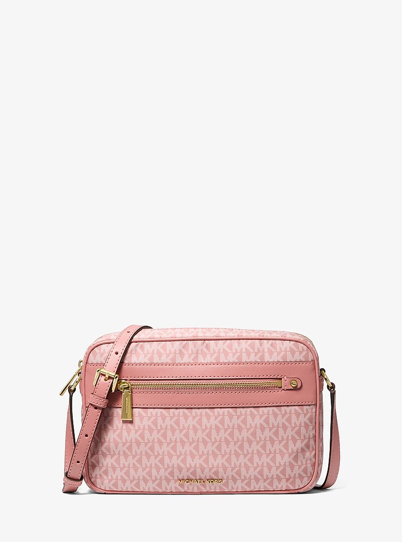 Jet Set Large Signature Logo Print Woven Crossbody Bag in SUNSET ROSE | Michael Kors