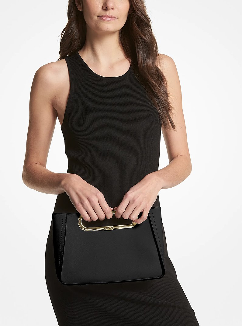 Chelsea Large Saffiano Leather Convertible Crossbody Bag in BLACK
