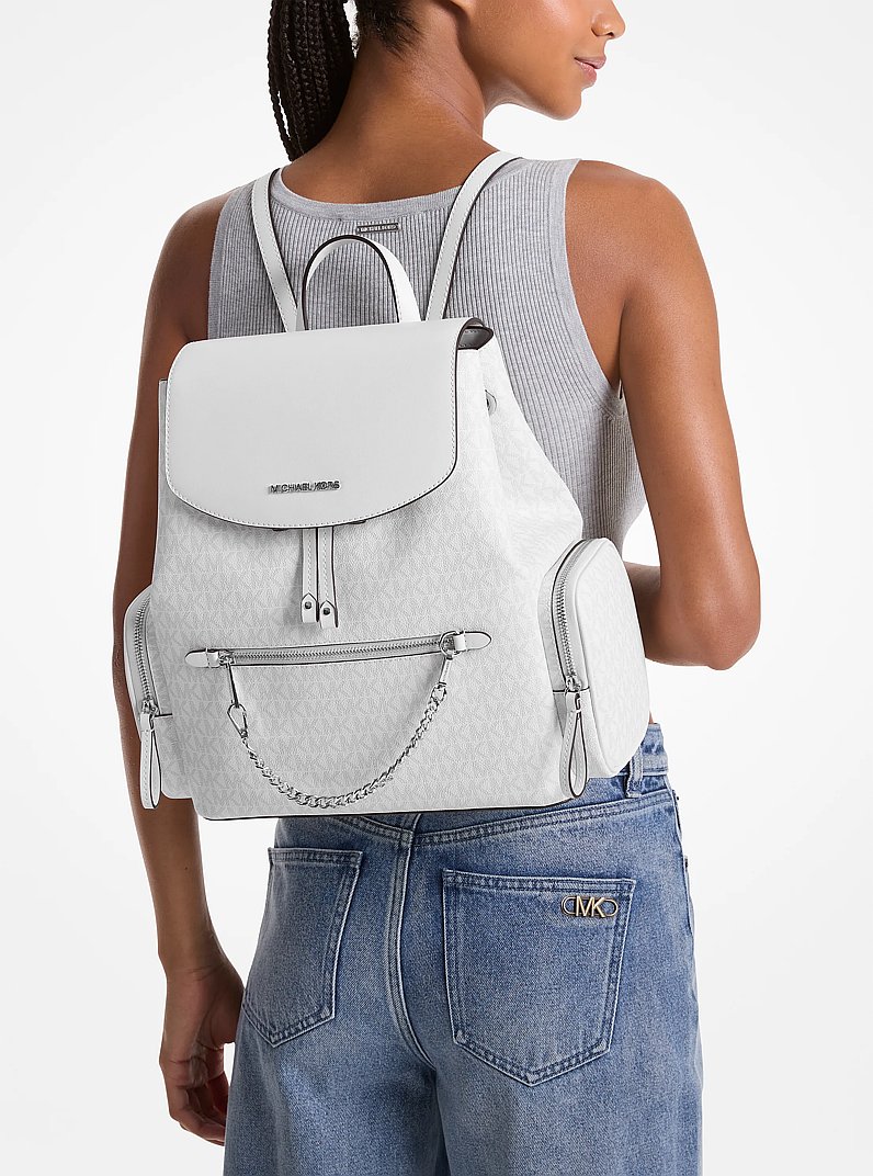 Jet Set Large Signature Logo Backpack in OPTIC WHITE | Michael Kors