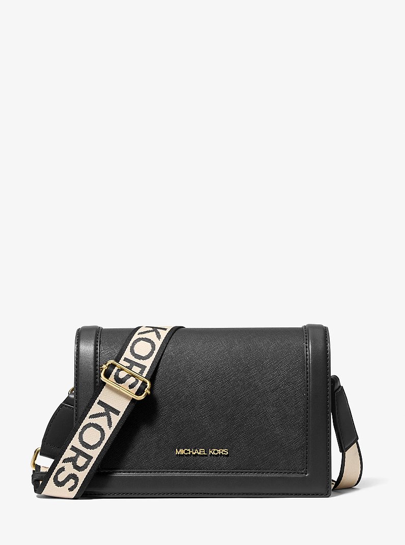 Grand sac &agrave; bandouli&egrave;re Jet Set en cuir saffiano in NOIR | Michael Kors