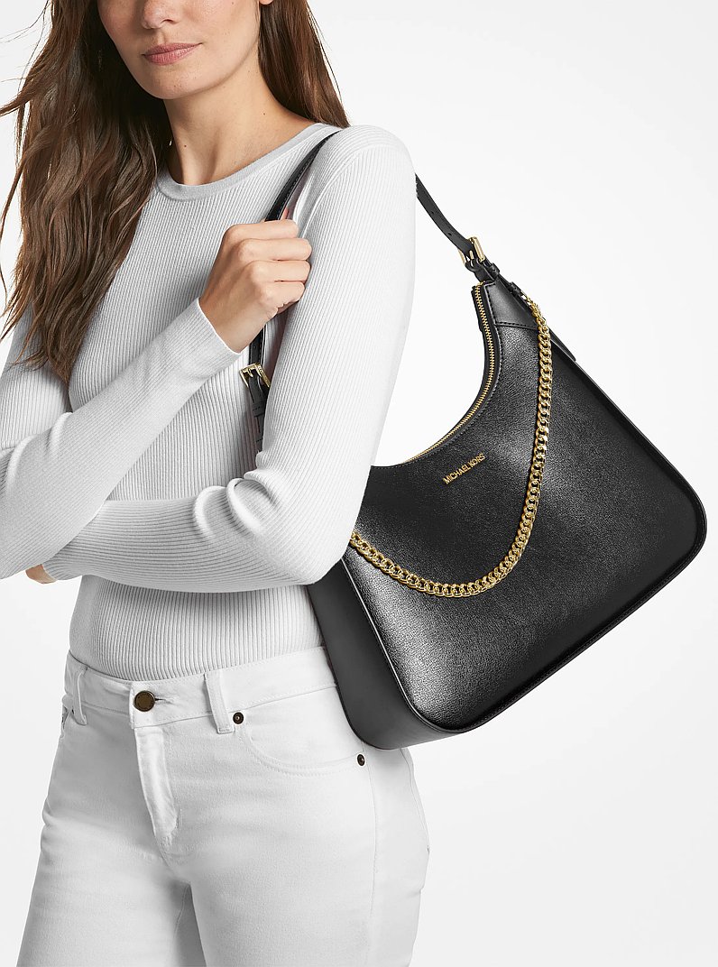Wilma Large Leather Shoulder Bag in BLACK | Michael Kors