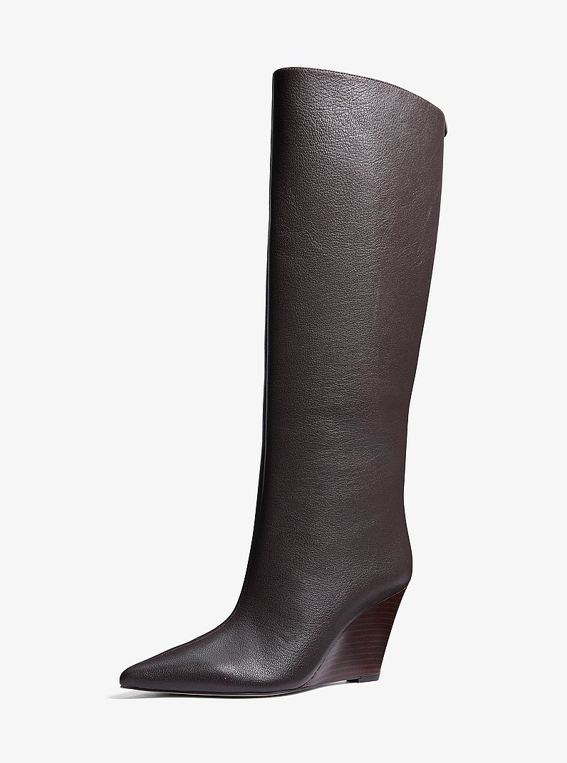 Xandra Leather Wedge Boot in CHOCOLATE | Michael Kors